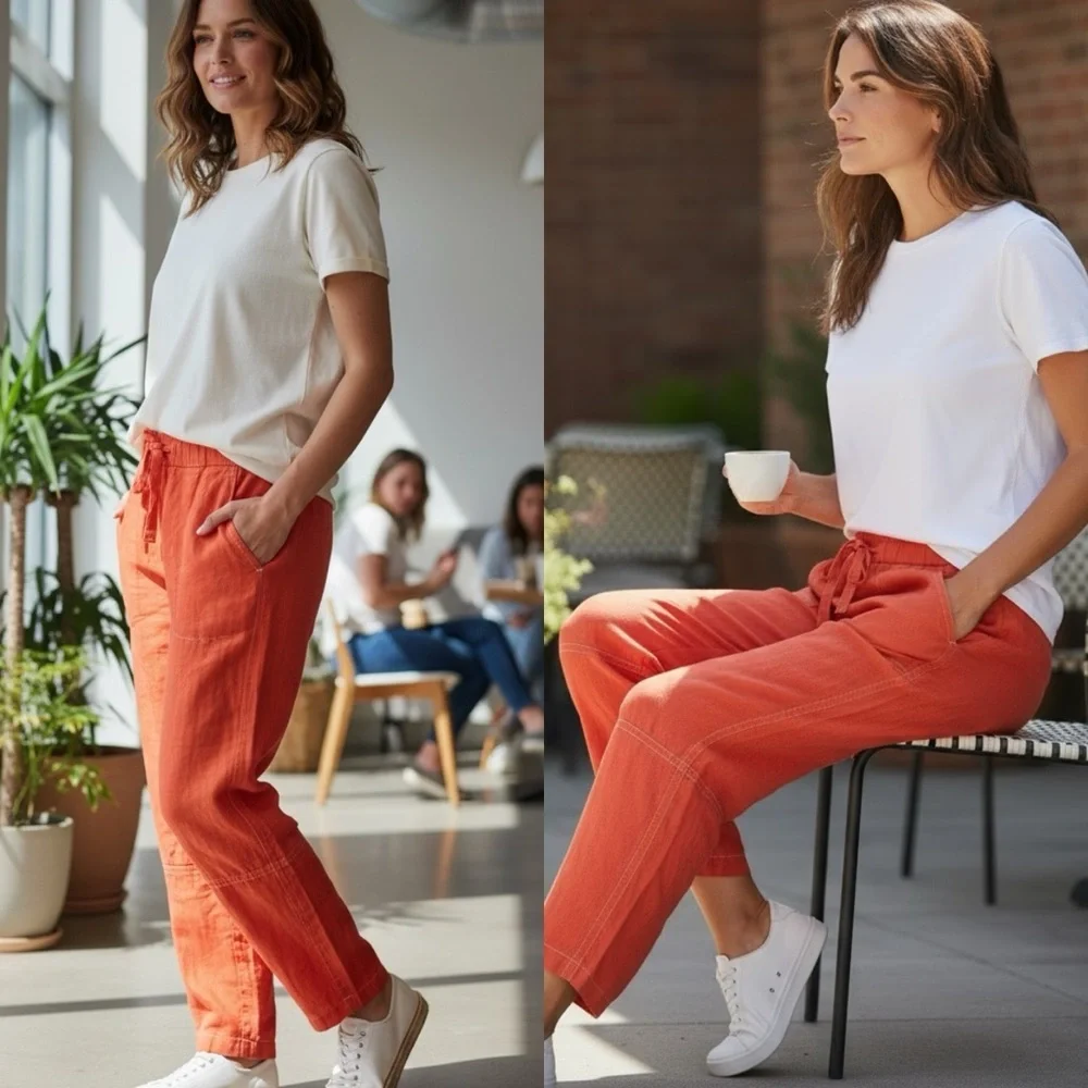 EVERLANE The Barrel European Linen Flax Coral Pants Trousers